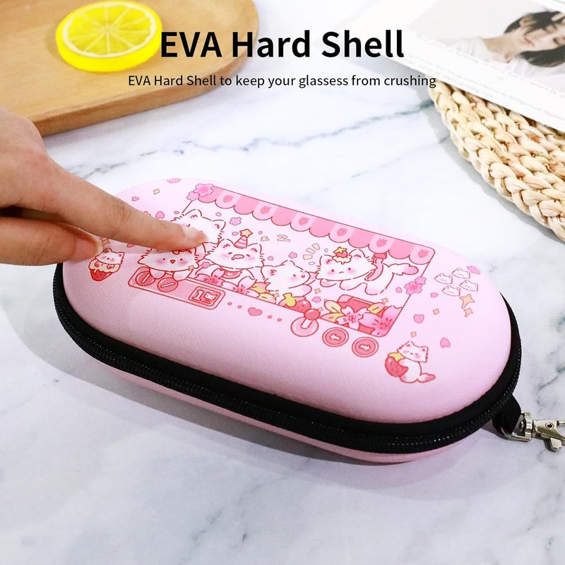 FlyingMage Store Double Eyeglasses Case, Hard Shell Dual Sunglasses Organizer with Zipper Clip Travel Glasses Storage for Women Men - Image 5